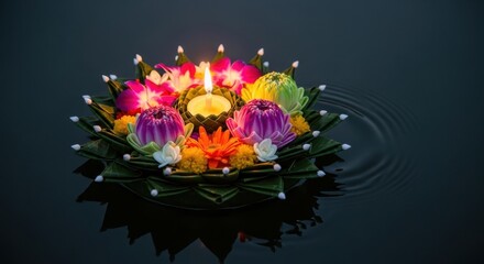 Thai festival lanters floating on water serene night cultural art