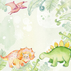 Watercolor cute dinosaurs. © Tapilipa
