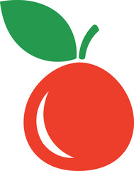 Minimalist Red Fruit Icon with Green Leaf