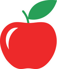 Simple red apple fruit icon with a green leaf in a minimalist flat style