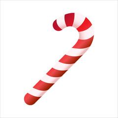 Festive red white candy cane on white background for holiday greetings.