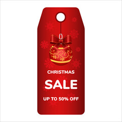Festive christmas sale tag with red ornament and discount offer design.