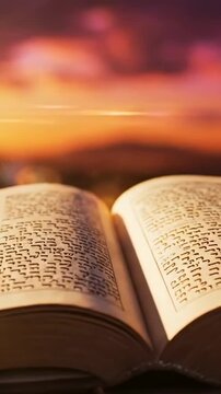 Old testament book with writing in hebrew. Christianity sacred book, biblical canon hebrew Bible, or Tanakh