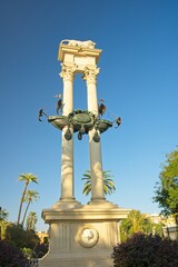 Christopher Columbus monument in the Murillo Gardens in Seville