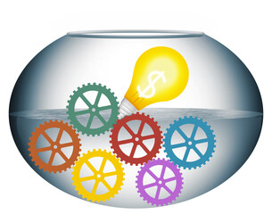 A money making idea is born in a think tank in this 3-d illustration.