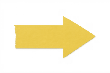 Yellow arrow signal pointing right, indicating direction, guide, progress, future and choice, transparent background