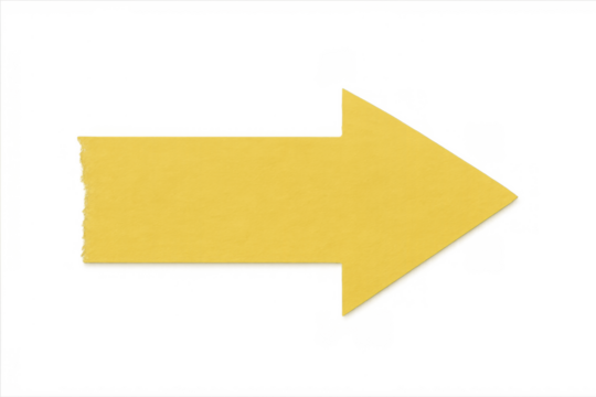 Yellow arrow signal pointing right, indicating direction, guide, progress, future and choice, transparent background