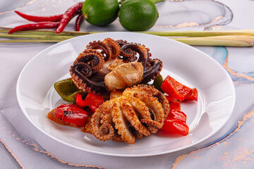 Gourmet grilled octopus with vegetables