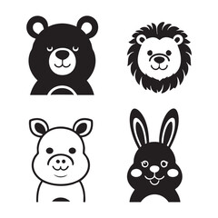 Set of Cute Animal Head Silhouettes