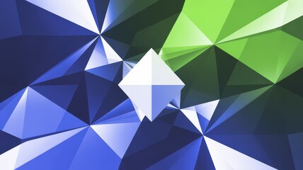 Obraz premium Abstract geometric background with blue, green, and white polygons.
