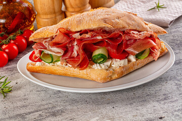 Sandwich with ciabatta and jamon