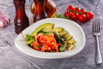 Dietary salad with salmon and avocado