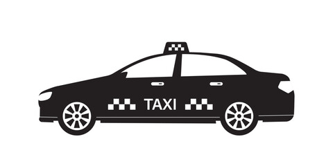 Taxi cab. Taxi car, black icon. Taxi service silhouette, element isolated on white background. Round the clock service.  Monochrome design