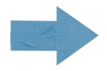 Blue crumpled paper arrow pointing right, depicting direction, guide, pointer, and progress concept