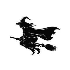 Mysterious witch silhouette flying broomstick halloween graphic element for festive occasions silhouette