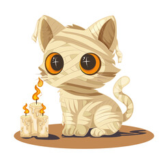Cute mummy cat with candles, perfect for Halloween