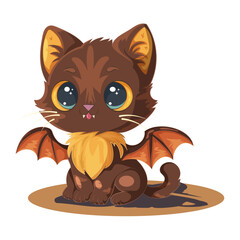Cute cartoon bat cat character with big eyes and wings