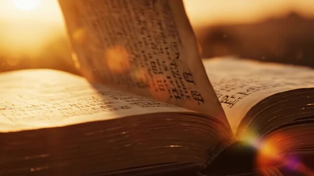 Old testament book with writing in hebrew. Christianity sacred book, biblical canon hebrew Bible, or Tanakh