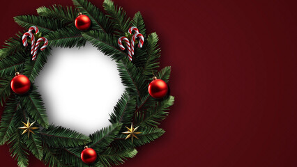 Elegant Christmas wreath frame with glowing neon center, perfect for seasonal greetings, holiday promotions, and festive social media posts that capture holiday spirit