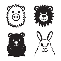 Set of Cute Animal Head Silhouettes