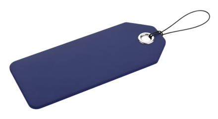 A single dark blue blank tag with a loop attached, isolated on a transparent background