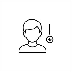 Line art icon of a person with a download symbol