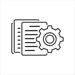 Line art icon of documents and a gear