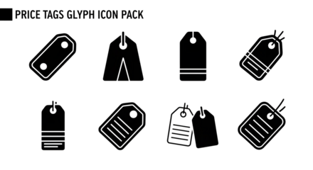 Price tags glyph icon pack, isolated on transparent background