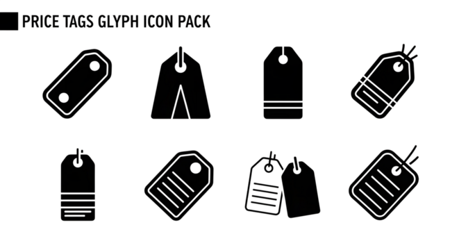 Price tags glyph icon pack, isolated on transparent background