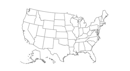 A detailed outline map of the United States of America, showing state boundaries.