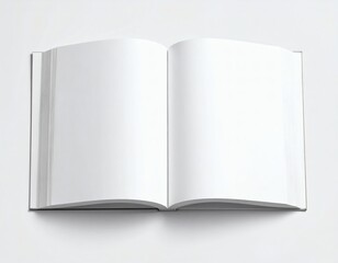 Naklejka premium Open blank white book with empty pages on a clean white background, ready for text or design presentation.