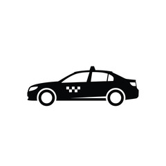 Black taxi sedan silhouette with checkerboard emblem and rooftop light silhouette