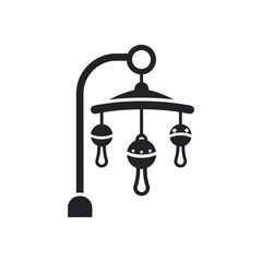 Simple icon of a baby crib mobile with hanging rattles and musical toys silhouette