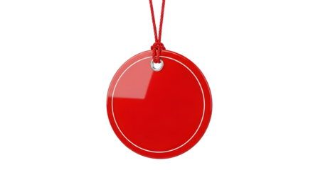 A bright red, round, blank price tag or gift tag, isolated on a transparent background, ready for custom text or design