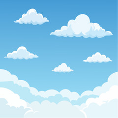 Cartoon Sky with Fluffy Clouds A Beautiful and Peaceful Background Illustration for Various Designs