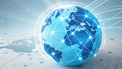 Global Connectivity: A luminous globe is intertwined with a web of digital pathways, representing the seamless flow of information and interconnectedness in the modern world.