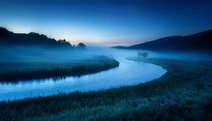 Keuken achterwand Bosrivier Winding River Flowing Through Foggy Mysterious Landscape At Night  © Lyric
