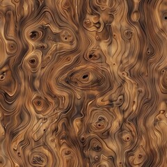 Intricate dark brown wood grain burl texture with swirling organic pattern and knot detail seamless background