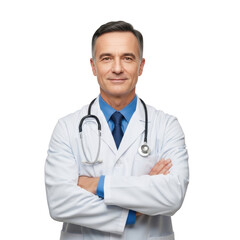 Confident Doctor with Arms Crossed Portrait Professional Medical Physician in White Coat with Stethoscope Expertise Healthcare and Medicine