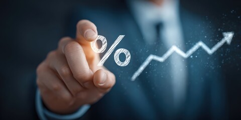 Businessman Holding Arrow and Percentage Icon for Investment Growth and Financial Strategies