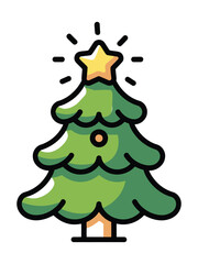 Festive Christmas Tree Illustration with Shining Star and Ornaments Symbolizing Holiday Cheer and Winter Season Celebration for Graphic Design Projects