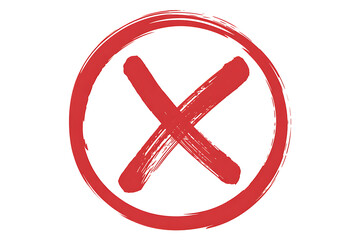 Obraz premium Hand drawn red cross mark inside a circle isolated on transparent background symbolizing rejection or error