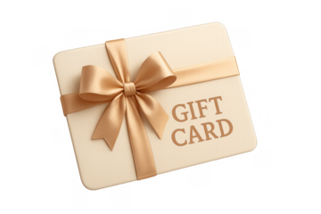 Gift card with golden ribbon bow delivering shopping, celebration, and reward concepts on transparent background