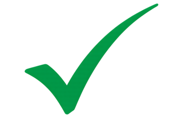 A bold green check mark symbol indicating success or completion isolated on transparent background