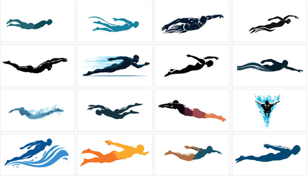 Collection of swimmer isolated on white background vector silhouette design