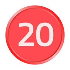 The number "20" white font is printed inside a red circle.