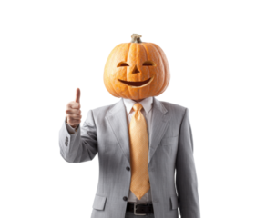 Pumpkin Head Businessman Giving Thumbs Up Halloween Fun Autumn Season Success