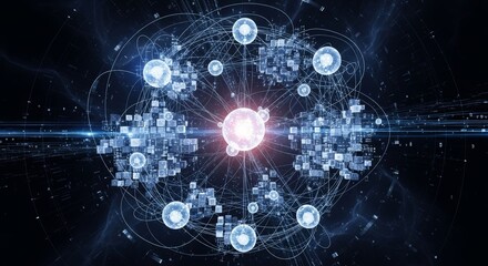 Obraz premium Connected Data Abstract Visualization of Interconnected Networks and Complex Systems