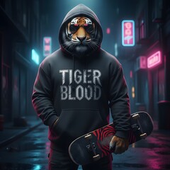 Tiger in a toastie and with a skateboard