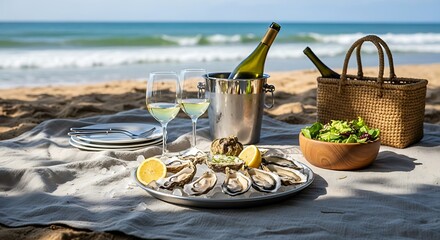 Fresh oysters on a beach picnic